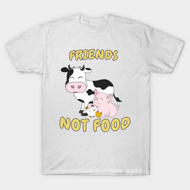 Friends Not Food Cute Cow, Pig and Chicken 2 T-Shirt by valentinahramov